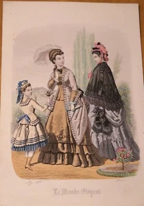 ANTIKER HANDKOLORIERTER MODEDRUCK aus Le Monde Élegant Mai 1873 (Teller 1) - Bild 1 von 5