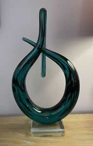 Stunning Murano Italian Art Glass Swirl Sculpture Green Black Detail [12”Tall]