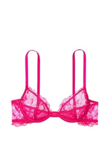 NWT Victoria's Secret Hot Pink Lace Unlined Underwired Low Cut Demi Bra 36D - Picture 1 of 2