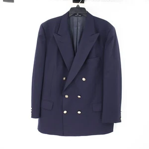 Burberry Sport Coat Mens 44/46 Pure Wool Gold Buttons Double Breasted Navy Blue - Picture 1 of 17