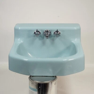 Vintage 1956 Kohler Mid Century Cast Iron Spruce Green Porcelain Bath Wall Sink - Image 1 of 4