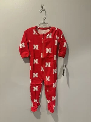 NEW Nebraska Cornhuskers Zip Up Sleepwear Infant Red Pajamas - Image 1 of 2