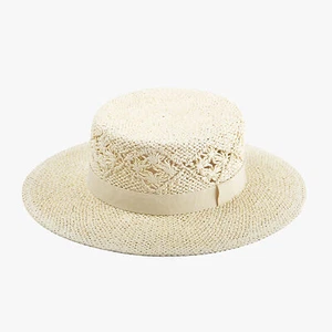 Auden Boater with Ribbon Trim Paper Straw Sun Hat Beige - Picture 1 of 2