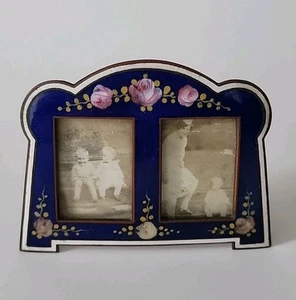 Antiker tschechischer Miniatur Rosengirlanden Emaille Guilloche Doppel Staffelei Bilderrahmen - Bild 1 von 16