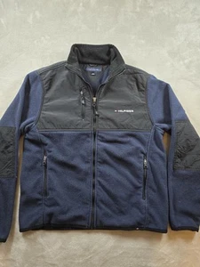 Giacca pile Tommy Hilfiger uomo S full zip blu grigio tasche con cappuccio Spellout - Foto 1 di 10