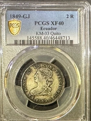 1849 ECUADOR  2 REALES  1849 GJ  QUITO KM # 33 PCGS XF 40. - Image 1 of 4
