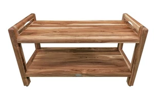 EcoDecors Eleganto 34 Inch Natural Color Waterproof Teak Wood Shower Bench St... - Picture 1 of 9