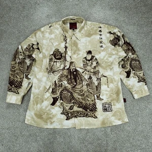 Camicia vintage Southpole uomo XXL marrone stampa samurai manica lunga con bottoni - Foto 1 di 11