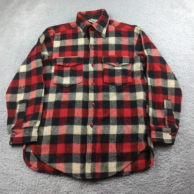 Vintage Woolrich Shirt Mens M Red White Black Plaid Check Buffalo Wool Holes 95 - Image 1 of 4