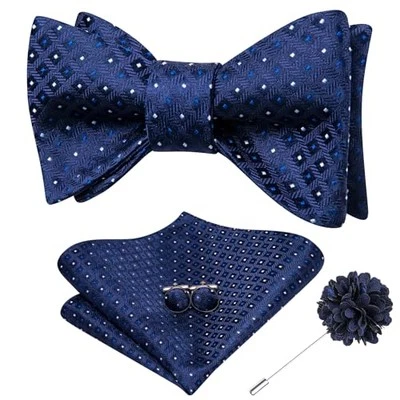  Self Tie Bow Ties and Lapel Pin for Men Paisley Solid Mens Navy Blue Mix - Image 1 of 4