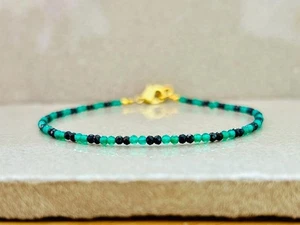 Bracciale donna delicato A++ spinello nero e onice verde 2 perle multi pietre preziose 6-8" - Foto 1 di 9