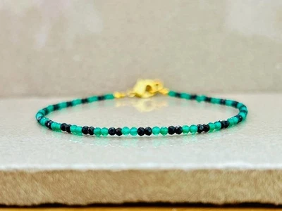 Pulsera delicada A++ espinela negra y ónix verde 2 cuentas de piedras preciosas múltiples para mujer 6-8" Foto 1 de 4