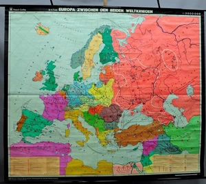 Cartina da parete scuola quadro a rullo Europa tra le guerre mondiali lavagna didattica poster - Foto 1 di 1