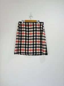 Boden Skirt Women Size 12 Navy Pink Check Tweed Wool Mini Short Lined Pencil - Picture 1 of 8