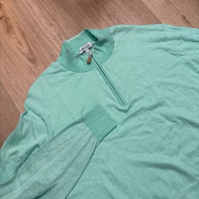 Suéter Suéter Peter Millar Para Hombres Aqua Pima Algodón Seda Cachemira 1/4 Cremallera XXL Foto 1 de 4