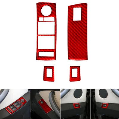 Cubierta de control de ventana interior de fibra de carbono roja 4 piezas para BMW X5 E53 00-06 moldura A Foto 1 de 4