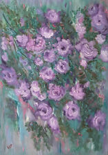 Ölbild Gemälde Blumen Rosen "Violet Hill" Moderne Kunst Unikat Impressionismus