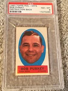BOB PURKEY 1963 TOPPS PEEL - OFFS  PSA 8 NM-MINT CINCINNATI REDS STUNNING !!! - Picture 1 of 3