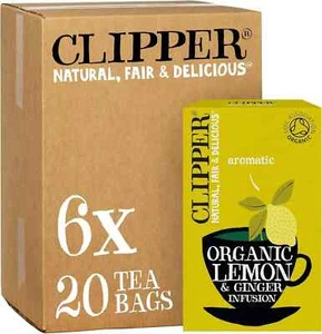 Clipper Organic Lemon & Ginger Tea Bags | 120 Teabag Sachets (6X Boxes of 20) - Picture 1 of 6