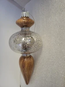 Blown Mercury Glass Finial Christmas Ornament 6” Silver Spotted HAND PAINTED - Picture 1 of 9