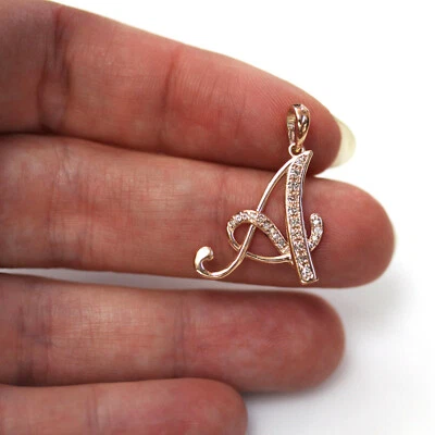 Colgante gota inicial letra A de oro rosa macizo de 14 k diamante natural de 0,1 quilates 24 mm Foto 1 de 4