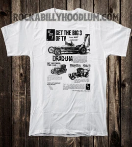 Retro Hot Rod Tee T Shirt Vtg Art AMT Model Kit Dragula Barris Munster Coach - Picture 1 of 7