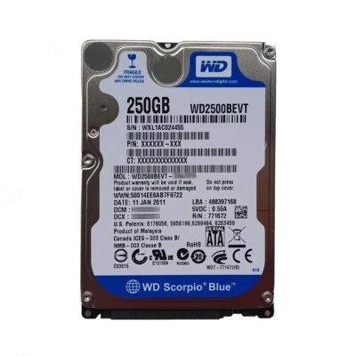 Western Digital 250GB WD2500BEVT 5400RPM 8MB SATA 2.5" Laptop HDD Hard Drive - Image 1 of 4