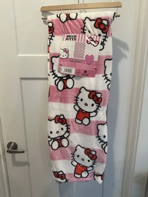 NWT Hello Kitty BOWS AND STRIPES White/ Pink /Red Silk Touch Blanket 50"x70" - Image 1 of 4