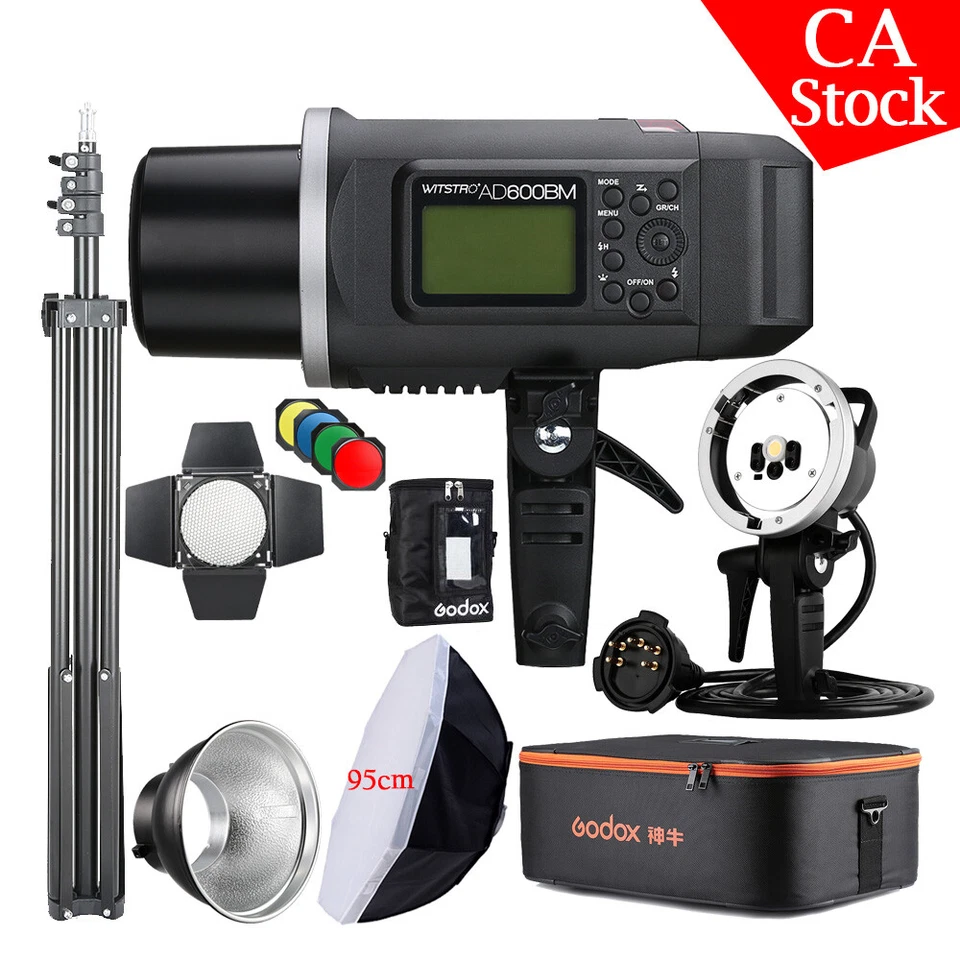 US Godox AD600BM HSS Outdoor Flash H600B Extend Head 95cm Softbox Barndoor Kit - Image 1 of 4