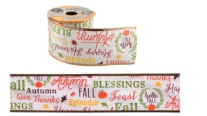 New Wire-Edged Ribbon Thanksgiving Fall Autumn Fall Colors ~ Happy Harvest - Picture 1 of 3