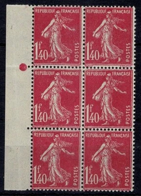 FRANCE STAMP YVERT 196 SCOTT # 183 " SOWER 1F40 ROSE BLOC OF 6 " MNH VF Y227 - Image 1 of 2