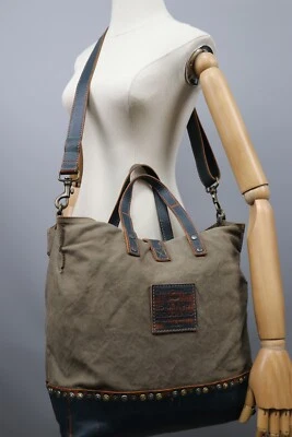 CAMPOMAGGI Pantano Lona/Cuero Azul Bandolera Mensajero Bolso de Hombro Talla Grande Foto 1 de 4