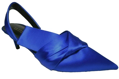 NUEVO VIA SPIGA Hecho en Italia Talla 7.5 Azul Seda y Cuero Zapatos Eslinga Trasera Foto 1 de 4