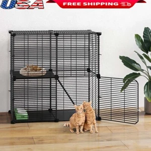 2-Tier Cat Cage Indoor Metal Playpen Easy Clean DIY Enclosure Cats Ferrets New - Picture 1 of 8