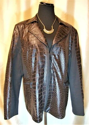 Usado en Excelente Condición Punt Roma España 48/XL Marrón Tabaco Suave Imitación Cuero Cocodrilo Forrado Chaqueta Foto 1 de 4
