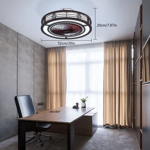 20 In Caged LED Ceiling Fan Light Bedroom Living Room Pendant Fan Lamp Dimmable - Picture 1 of 23
