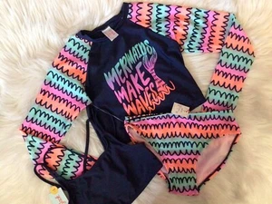 Cat & Jack Swim Suit Girl’s L 10/12 Set Bikini & Rash Guard Mermaid Bx13 - Picture 1 of 6