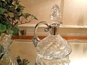 Brilliant Cut Glass Decanter with Sterling Silver Grape Trimmed Handle - Picture 1 of 6