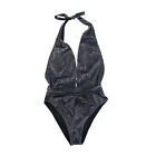 Ramy Brook Womens One Piece Bathing Suit Belted Metallic Deep Neck Black Shimmer