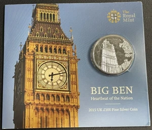 2015 2 Oz .999 Silver £100 British Royal Mint BIG BEN Heartbeat of The Nation UK - Picture 1 of 8