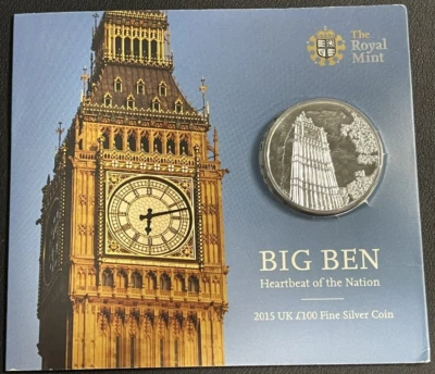 2015 2 Oz .999 Silver £100 British Royal Mint BIG BEN Heartbeat of The Nation UK - Image 1 of 4