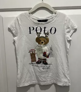 POLO Ralph Lauren RL Reindeer Bear Graphic Tee T Shirt Girls Size 7 Small S - Picture 1 of 7