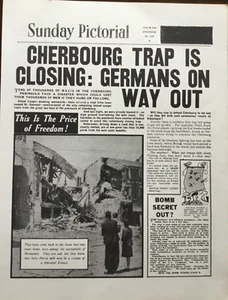 WW2 1944 NEWSPAPER/POSTER 1 PAGE(2 SIDES) “CHERBOURG TRAP IS CLOSING” - Picture 1 of 18