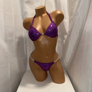 NPC competition bikini posing suit red Purple hologram32B CUP - Picture 1 of 5