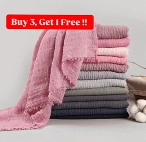 6x3 FT Cotton Women Viscose Maxi Crinkle Hijab Scarf Shawl Islam Muslim - Picture 1 of 26