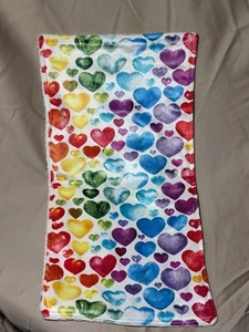 Handmade, Minky Rainbow Hearts &  White Terrycloth, Baby Burp Cloth, 10"x18" - Picture 1 of 2