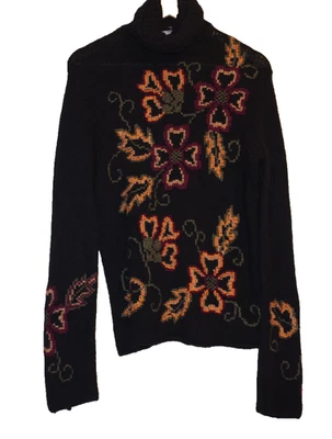 Suéter de cuello alto de cachemir con detalles florales talla L Grayson & Dunn Back Foto 1 de 4