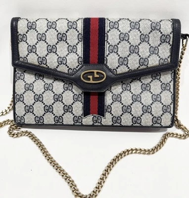 Vintage Gucci Blue Monogram Flap Crossbody Bag - Image 1 of 4