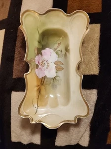 PSAG Bavaria handbemalte signierte Schale rosa Blume grün mit Goldrand 7" x 4,5" K - Bild 1 von 8