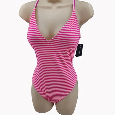 Traje de baño Kate Spade para mujer L Ringmaster rosa blanco a rayas cuello en V una pieza nuevo Foto 1 de 4